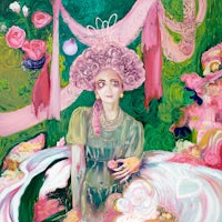 a painting of a woman in a pink dress